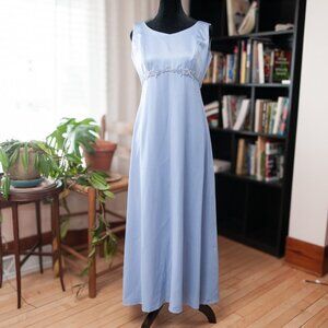 Vtg 90s Michaelangelo Regency Rhinestone Blue Long Prom Dress Layered Satin 10